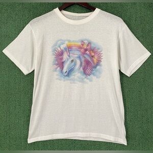 Vintage 80’s Unicorn Butterflies Rainbow Paper Thin T-Shirt Women’s Size Medium